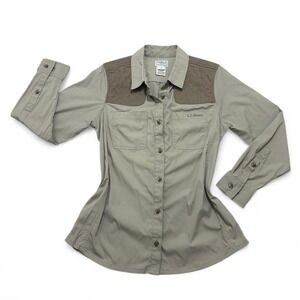 L.L.Bean light olive stretch upland field shirt quilted cotton overlay buttonup